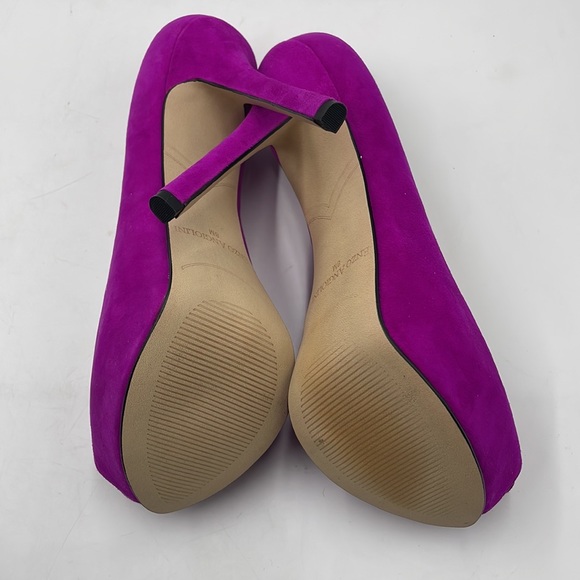 ENZO ANGIOLINI Dark Pink Fuchsia Peep Toe Platform Suede Heels - Picture 6 of 7